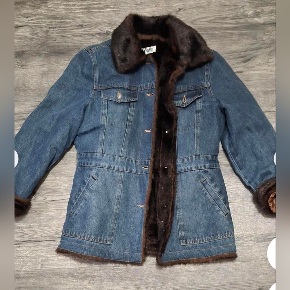 Marvin Richards Blue Denim Jean Jacket with Brown Fur Trim